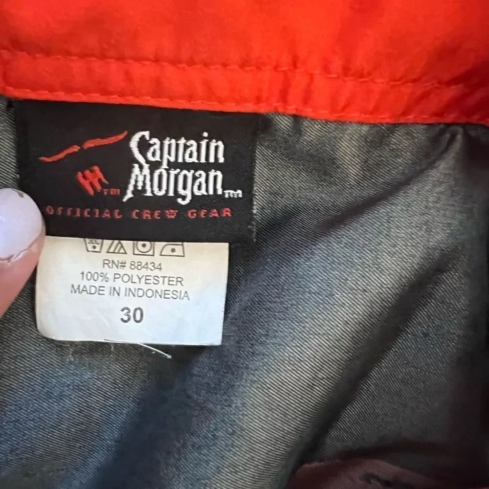 Captain Morgan Swim Trunks Mens 30 Black Orange Graphic Print Board Shrots Cargo